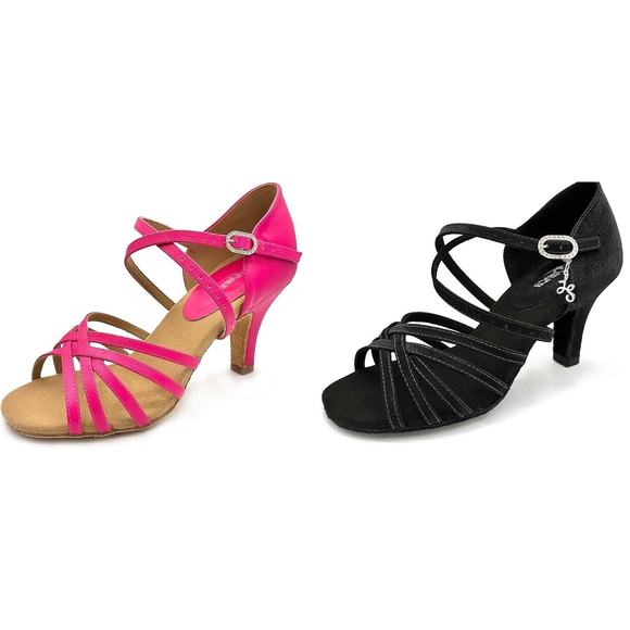 Dance Ballroom Shoes So Danca BL304 Black Pink Adult Strappy Heel Slip Buckle - Picture 1 of 9